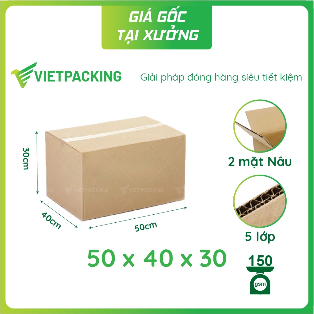 Thùng carton (hộp carton) kích thước 50x40x30 cm (5 lớp)