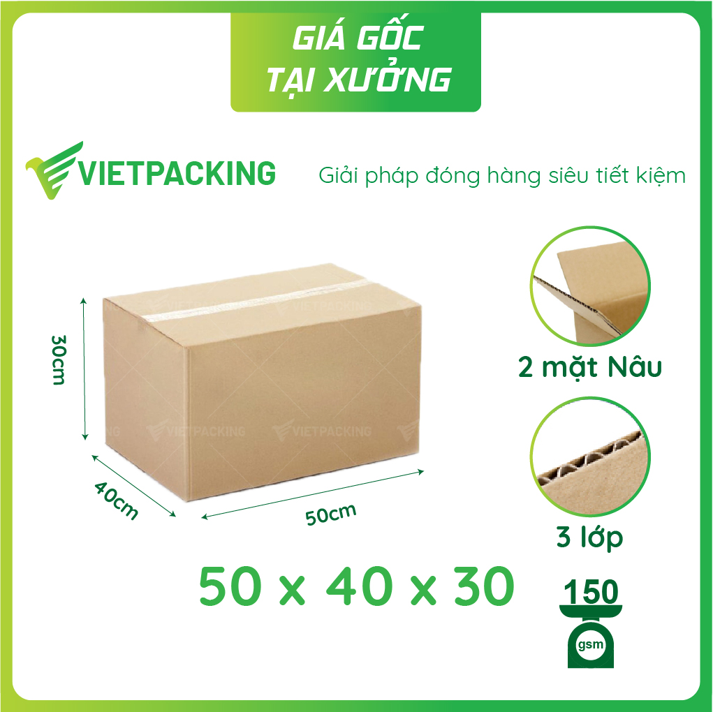 Thùng carton (hộp carton) kích thước 50x40x30 cm (3 lớp)
