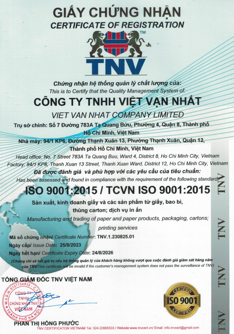 chung chi ISO 9001 Vietpacking