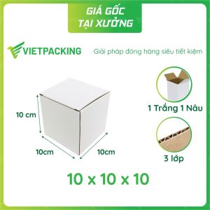 Hộp carton 10x10x10 nắp gài khóa đáy trắng