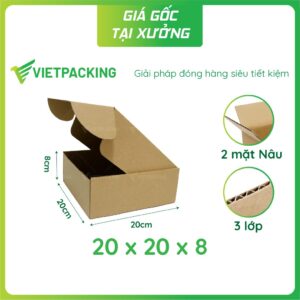 Kích thước hộp giấy HỘP CARTON NẮP GÀI ĐỰNG QUẦN ÁO 20X20X8